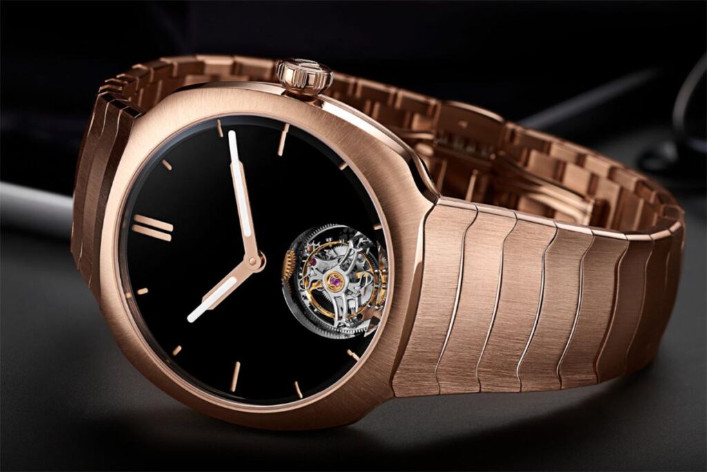 H. Moser & Cie. Streamliner Tourbillon Skeleton en acero vs. oro rojo