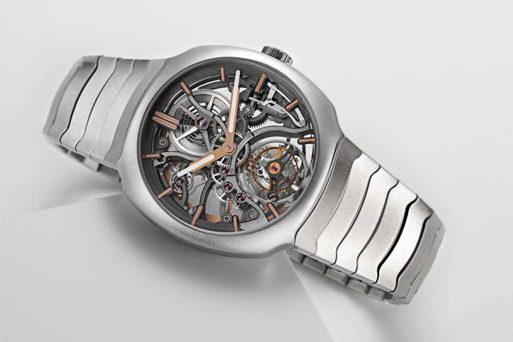H. Moser & Cie. Streamliner Tourbillon Skeleton en acero vs. oro rojo
