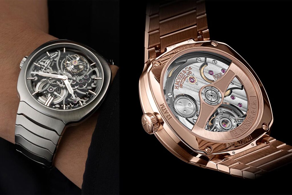 H. Moser & Cie. Streamliner Tourbillon Skeleton en acero vs. oro rojo